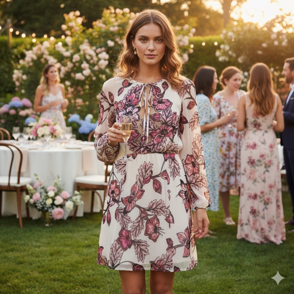 For Love And Lemons Pink and Cream Long Sleeve shirt floral  Dress